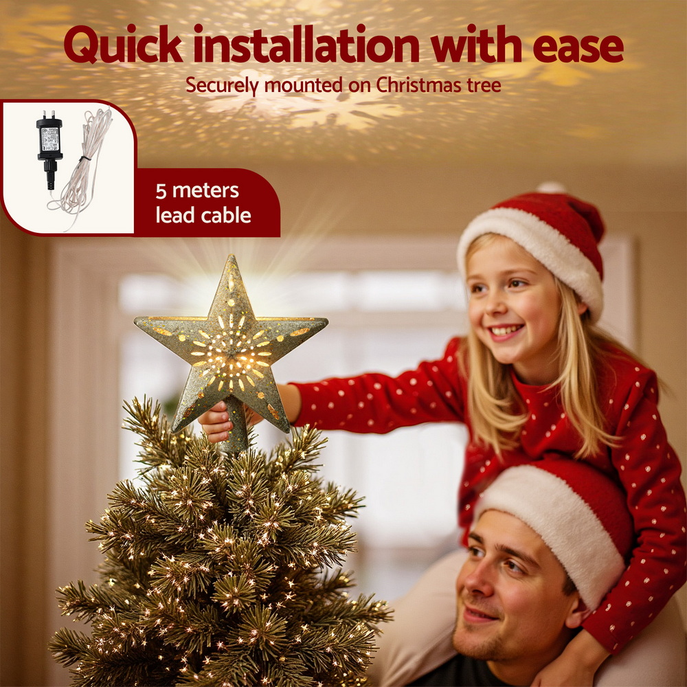 XM-TR-TOPPER-PROJECTOR-LED-202509081304-04 Jingle Jollys Christmas Tree Topper Star Snowflake Projector Party Glitter Gold - Image 5