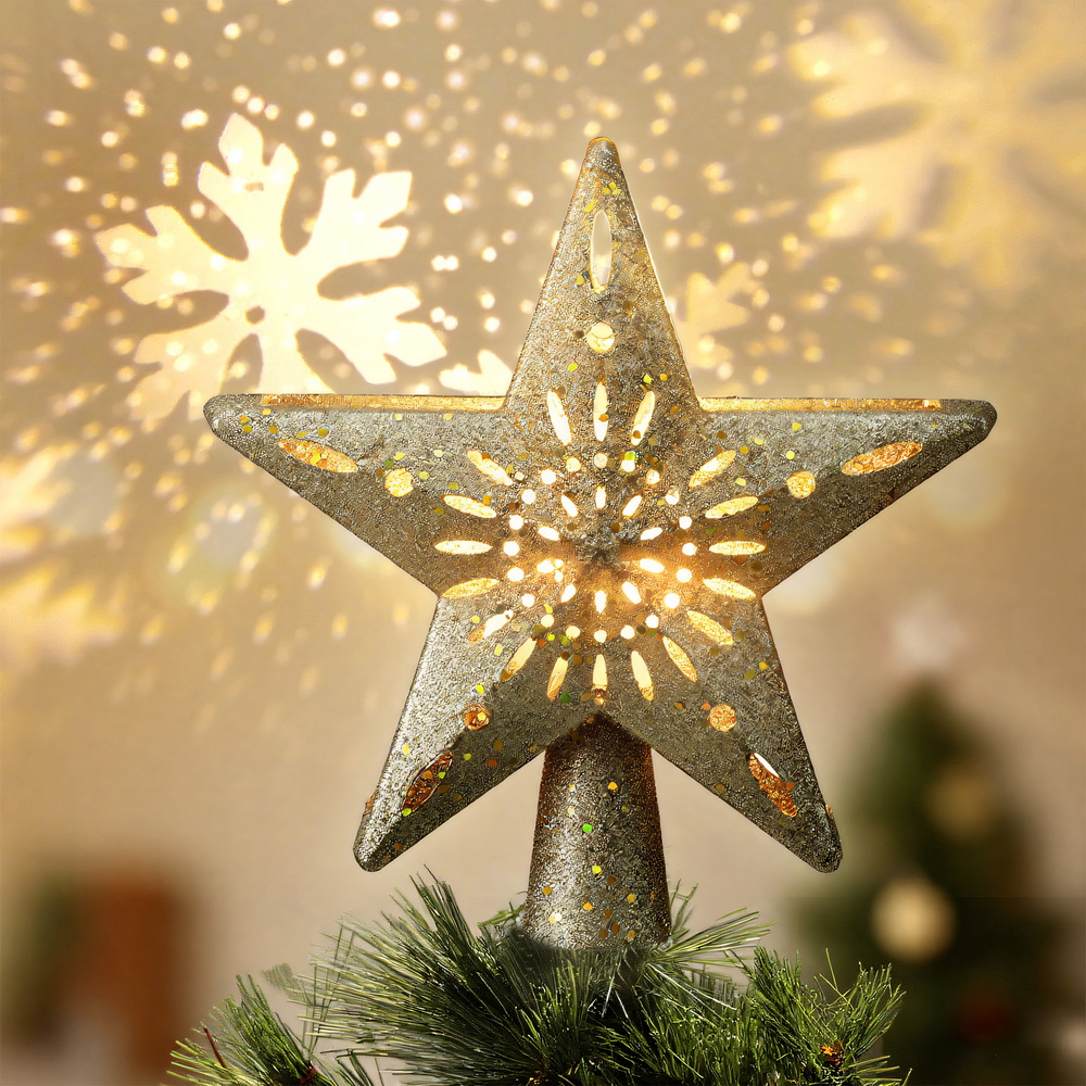XM-TR-TOPPER-PROJECTOR-LED-202509081304-06 Jingle Jollys Christmas Tree Topper Star Snowflake Projector Party Glitter Gold - Image 7