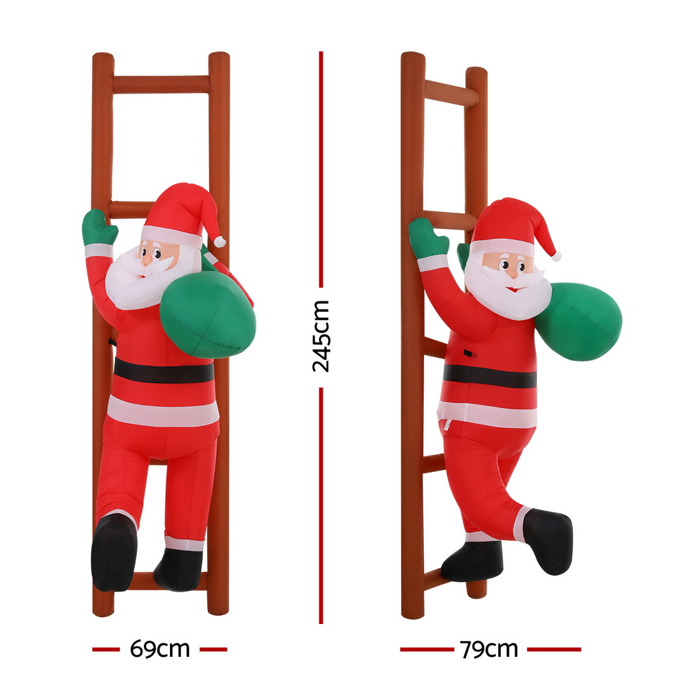 XMAS-INF-SAN-LAD-8FT-202508132012-01 Jingle Jollys Christmas Inflatable Santa Climbing Ladder 2.45M Height LED Decorations Illuminated - Image 2