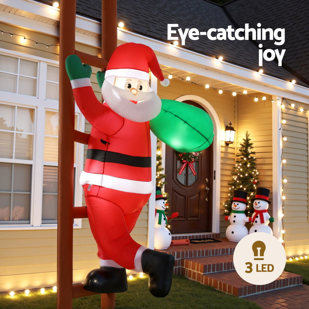 XMAS-INF-SAN-LAD-8FT-202508132012-03 Jingle Jollys Christmas Inflatable Santa Climbing Ladder 2.45M Height LED Decorations Illuminated - Image 4