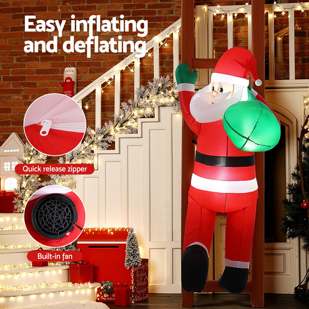 XMAS-INF-SAN-LAD-8FT-202508132012-04 Jingle Jollys Christmas Inflatable Santa Climbing Ladder 2.45M Height LED Decorations Illuminated - Image 5
