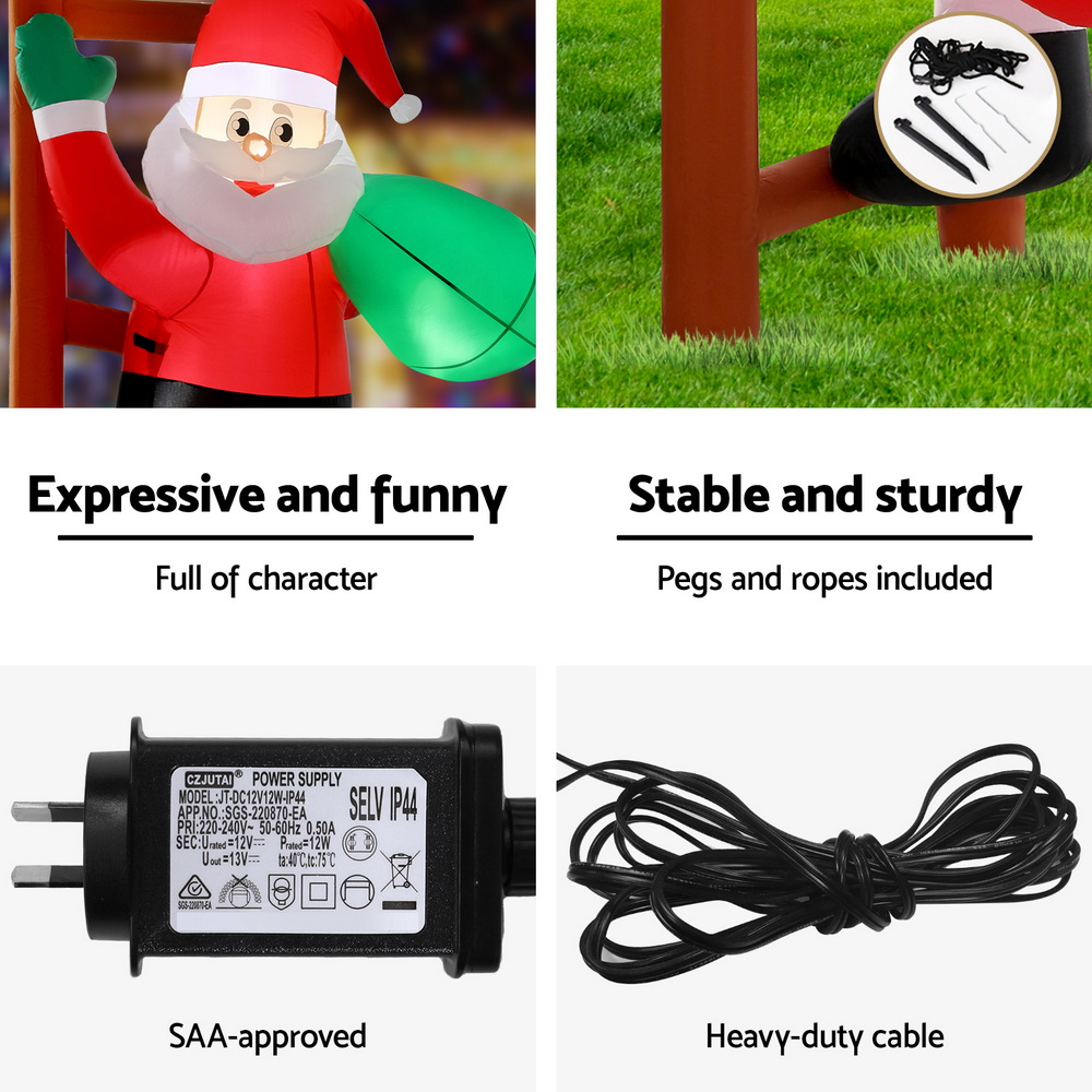 XMAS-INF-SAN-LAD-8FT-202508132012-05 Jingle Jollys Christmas Inflatable Santa Climbing Ladder 2.45M Height LED Decorations Illuminated - Image 6